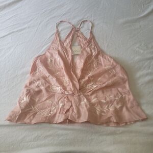 Free People Floral Embroidered Cami Pink Combo Mauve Tank Sz L Cottagecore NWT